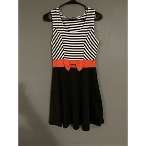 Flashing Lights Black White Pink Bow Sleeveless Dress Size Medium